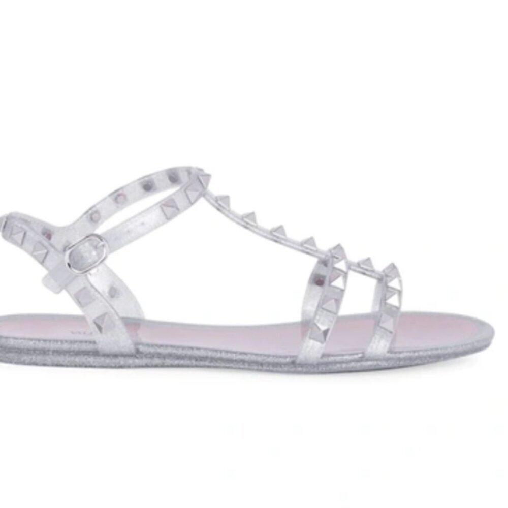 Garavani Glitter Rockstud Gladiator Sandals In Silver - Picture 4 of 8